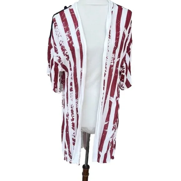 Preowned Dee Elly Womens American Flag Shawl Cardigan Size S - Picture 3 of 8